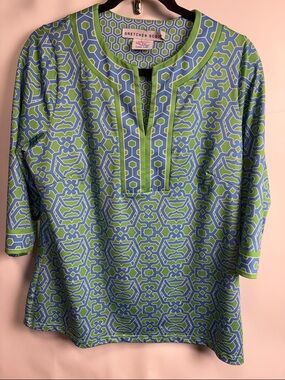 Gretchen Scott Designs Blue & Green Geometric Split-Neck Tunic